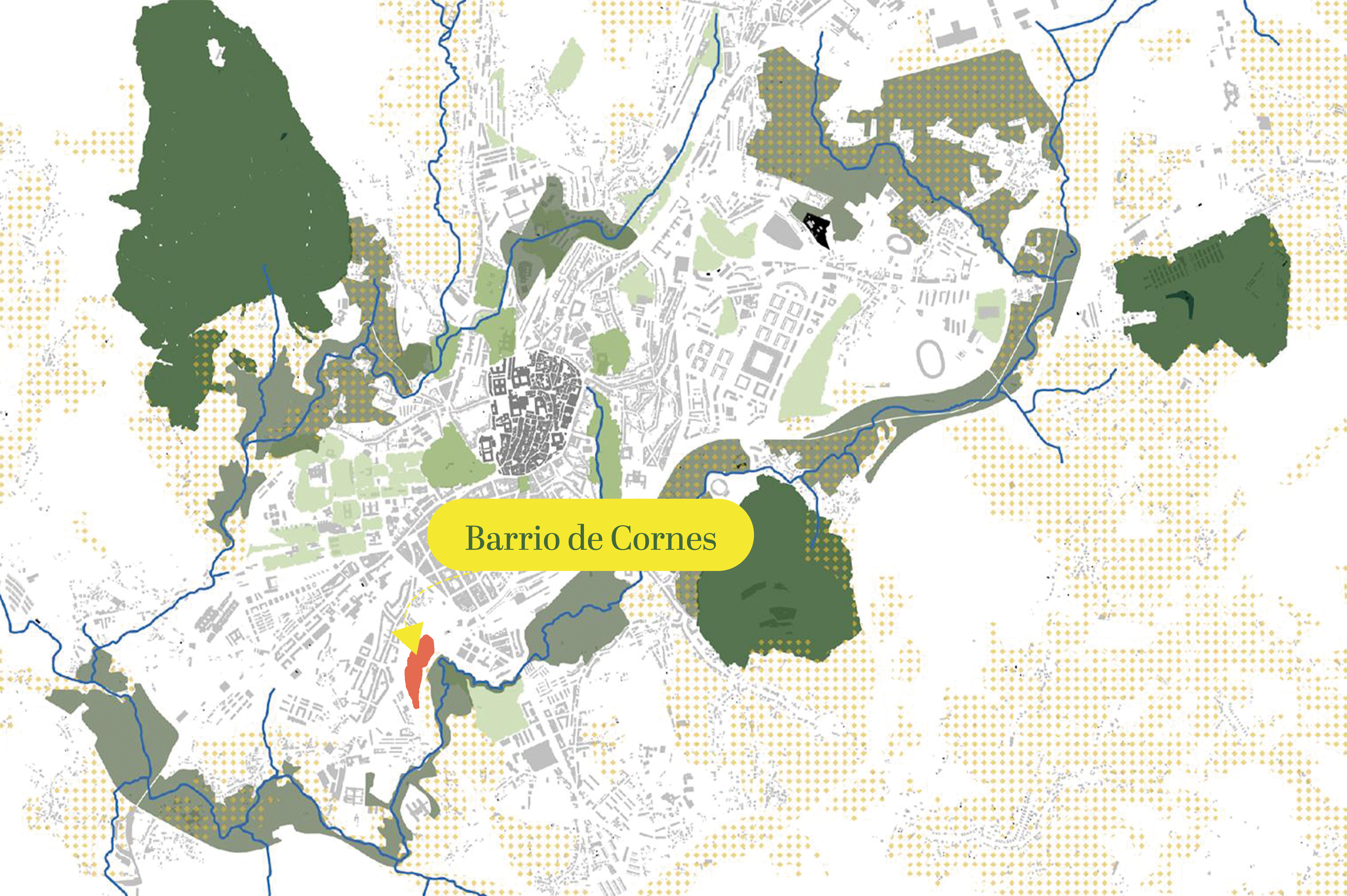 Mapa da zona de actuación do Barrio de Cornes